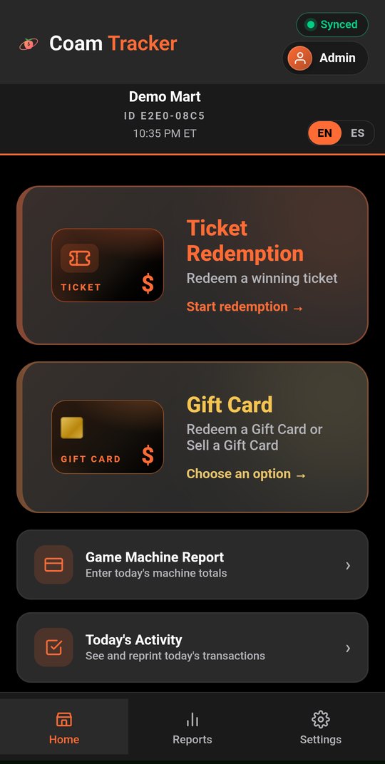 Coam Tracker app on a phone